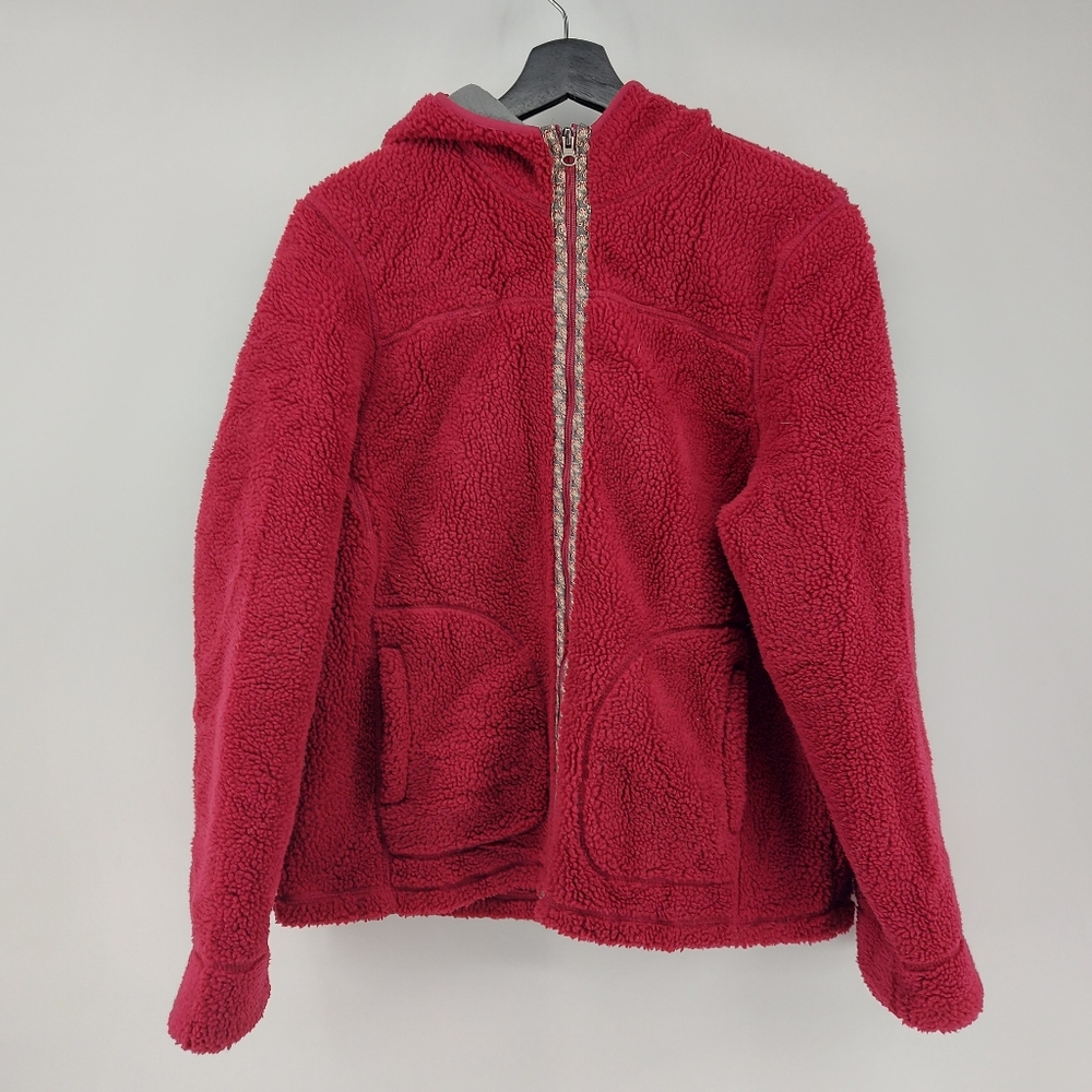 L.L. Bean Womens Polartec Teddy Fuzzy Full Zip Hooded Jacket Maroon Size Medium
